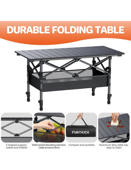 Mesa de Camping Plegable FUNYKICH 82x40cm Ajustable 44-70cm Mesa de Camping Plegable FUNYKICH 82x40cm Ajustable 44-70cm