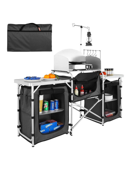 Mesa de Cocina Plegable VEVOR con 3 Armarios y Bolsa Mesa de Cocina Plegable VEVOR con 3 Armarios y Bolsa