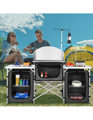 Mesa de Cocina Plegable VEVOR con 3 Armarios y Bolsa
