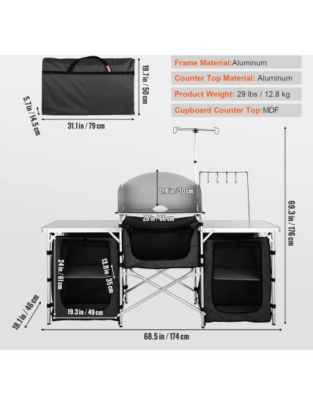 Mesa de Cocina Plegable VEVOR con 3 Armarios y Bolsa Mesa de Cocina Plegable VEVOR con 3 Armarios y Bolsa