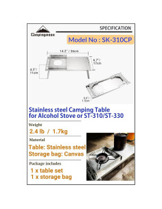 Mesa de Camping Plegable CAMPINGMOON Acero Inoxidable Plata 2