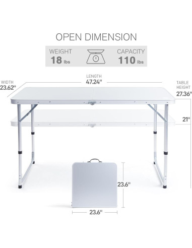 Mesa de Camping Plegable EVER ADVANCED 120x60 cm Aluminio