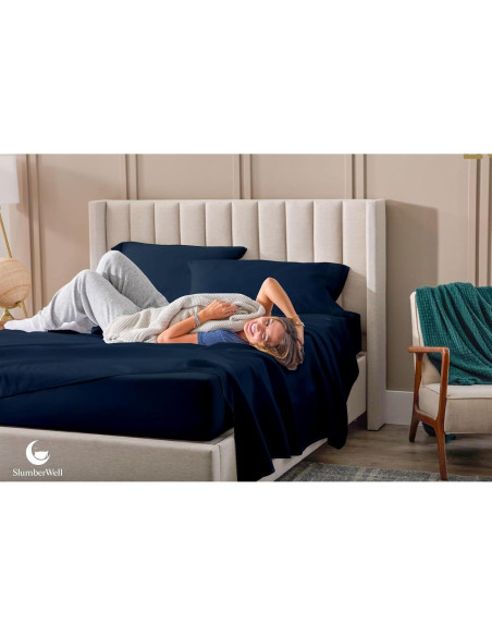 Juego de Sábanas Ajustadas SlumberWell 4 Piezas Microfibra 1800 Azul Marino Juego de Sábanas Ajustadas SlumberWell 4 Piezas Microfibra 1800 Azul Marino