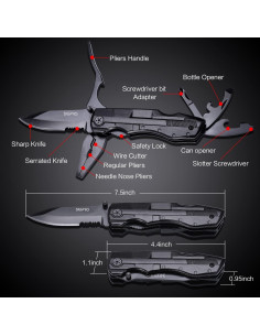 Cuchillo Multiherramienta SIUPRO 9 en 1 Plegable Negro 2