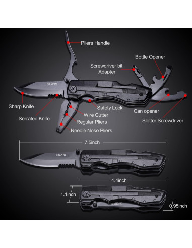 Cuchillo Multiherramienta SIUPRO 9 en 1 Plegable Negro