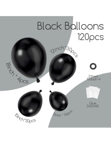 Kit de Arco de Globos Negros 120pcs - Decoración Fiesta Cumpleaños