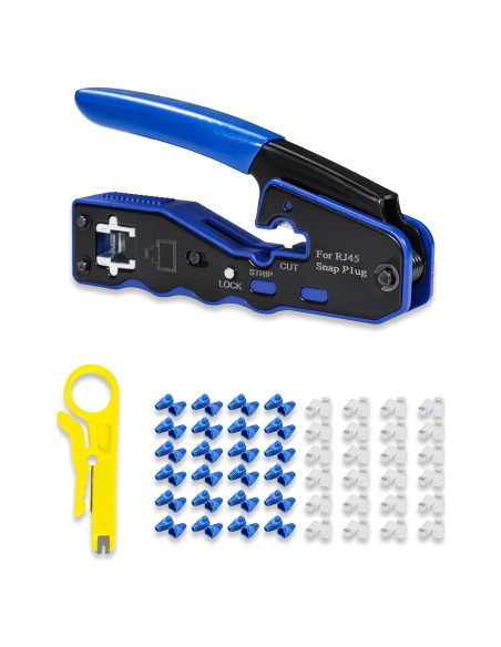 Juego de Herramientas de Crimpado RJ45 QSFPTEK con 50 Conectores CAT6 Juego de Herramientas de Crimpado RJ45 QSFPTEK con 50 Conectores CAT6