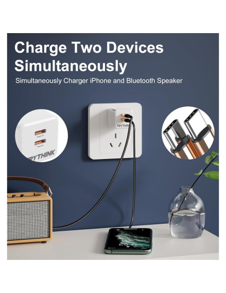 Cargador USB C 35W GaN TRYTHINK Doble Puerto Plegable Cargador USB C 35W GaN TRYTHINK Doble Puerto Plegable