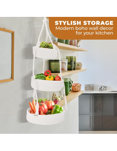 Cesta Colgante de Frutas Regal Trunk - 3 Niveles Macramé