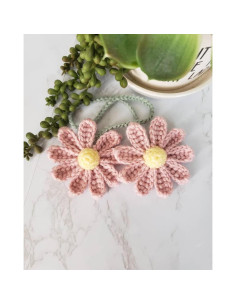Adorno Colgante de Crochet Margarita Rosa para Espejo Retrovisor 2