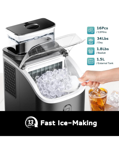 Máquina de Hielo EUHOMY 15,42 kg con Tanque Externo y Auto-Limpieza Máquina de Hielo EUHOMY 15,42 kg con Tanque Externo y Auto-Limpieza