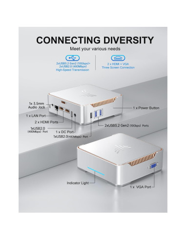 Mini PC KAMRUI GK3Plus, 16GB RAM, 512GB SSD, 4K UHD