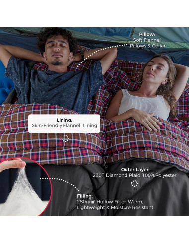 Saco de dormir doble KingCamp con almohadas para camping