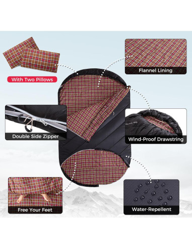Saco de dormir doble KingCamp con almohadas para camping