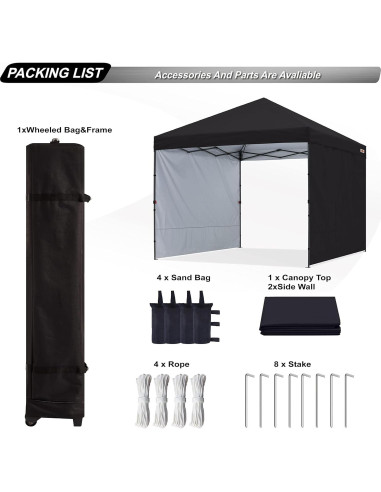 Carpa ABCCANOPY 3x3m con 2 paredes, protección UV, Negro