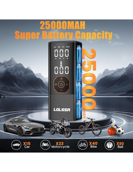 Compresor de Aire Portátil LOLSSA 25000mAh 180PSI Inalámbrico Compresor de Aire Portátil LOLSSA 25000mAh 180PSI Inalámbrico