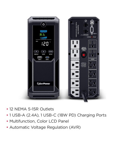 UPS Inteligente LCD CyberPower BRG1500AVRLCD2 1500VA 12 Salidas
