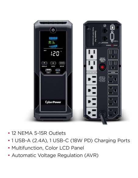 UPS Inteligente LCD CyberPower BRG1500AVRLCD2 1500VA 12 Salidas UPS Inteligente LCD CyberPower BRG1500AVRLCD2 1500VA 12 Salidas