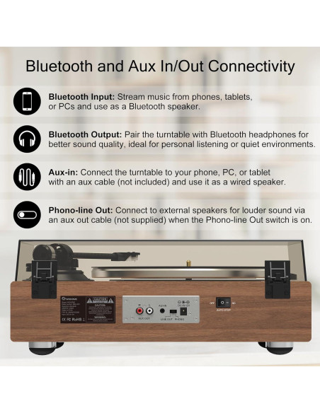 Tocadiscos Wohome con Bluetooth y 4 Altavoces Integrados Tocadiscos Wohome con Bluetooth y 4 Altavoces Integrados