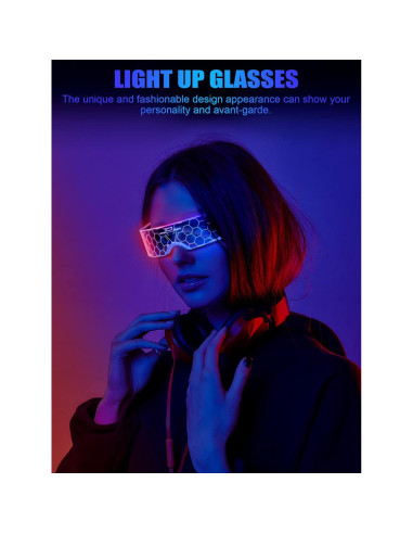 TOODOO Gafas LED Iluminadas 7 Colores Futuristas para Fiesta