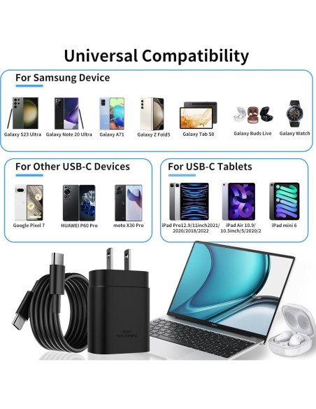 Cargador Rápido 25W USB C WILLOWHEN con Cable 6FT Cargador Rápido 25W USB C WILLOWHEN con Cable 6FT