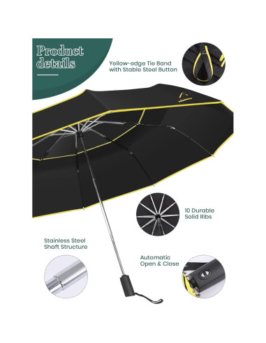 Paraguas de Golf Kalolary 130 cm Automático Plegable Negro