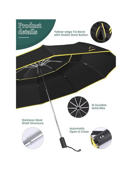 Paraguas de Golf Kalolary 130 cm Automático Plegable Negro Paraguas de Golf Kalolary 130 cm Automático Plegable Negro