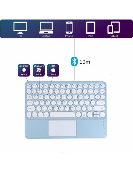 Teclado Bluetooth Dtobhars Ultra Delgado con Trackpad Azul Teclado Bluetooth Dtobhars Ultra Delgado con Trackpad Azul