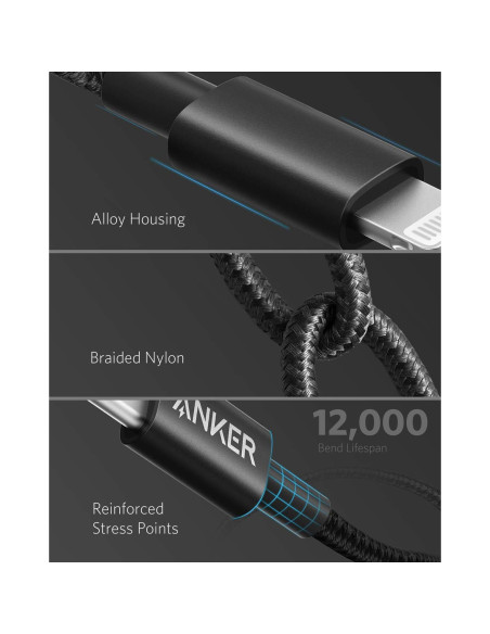 Cable USB C a Lightning Anker 1.83m Nylon MFi para iPhone Cable USB C a Lightning Anker 1.83m Nylon MFi para iPhone