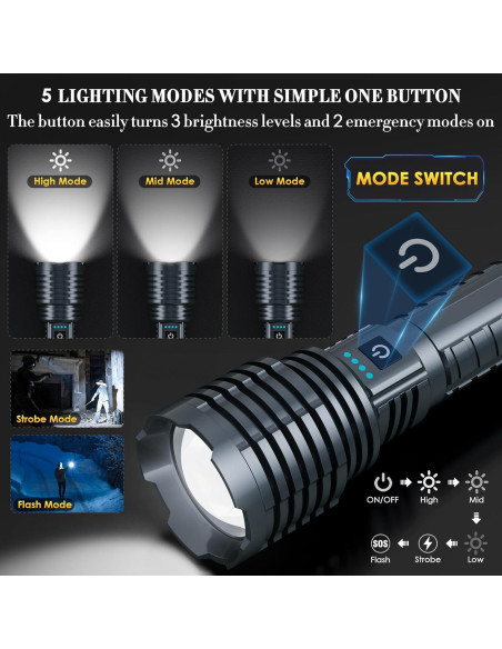 Linterna LED Weoxi XHP160-A8 2400000 Lúmenes IPX7 5 Modos Linterna LED Weoxi XHP160-A8 2400000 Lúmenes IPX7 5 Modos