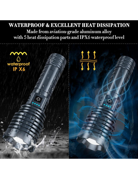 Linterna LED Weoxi XHP160-A8 2400000 Lúmenes IPX7 5 Modos Linterna LED Weoxi XHP160-A8 2400000 Lúmenes IPX7 5 Modos