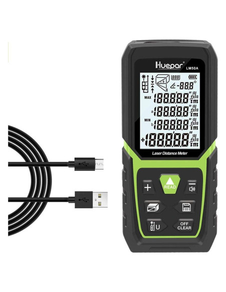 Medidor de Distancia Láser Huepar LM50A 50m con Batería Li-ion Medidor de Distancia Láser Huepar LM50A 50m con Batería Li-ion