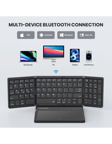 Teclado Bluetooth Plegable GEODMAER con Panel Táctil Negro Teclado Bluetooth Plegable GEODMAER con Panel Táctil Negro