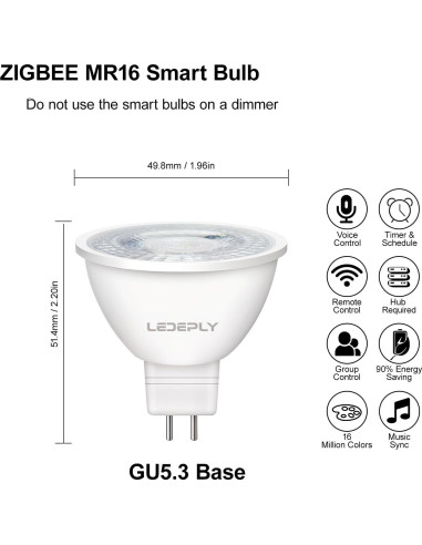 Bombilla LED inteligente Zigbee MR16 LEDEPLY 5W regulable 2 unidades