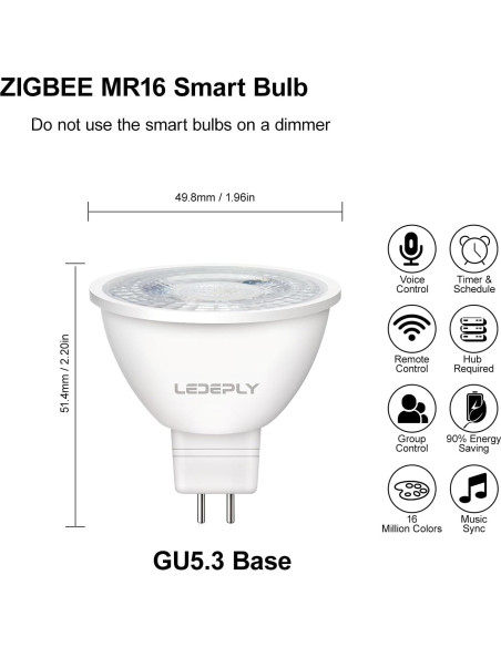 Bombilla LED inteligente Zigbee MR16 LEDEPLY 5W regulable 2 unidades Bombilla LED inteligente Zigbee MR16 LEDEPLY 5W regulable 2 unidades