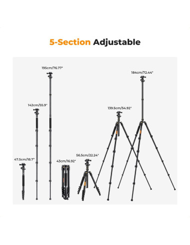 Trípode K&F Concept 72" (182.88 cm) Aluminio Plegable con Control Remoto