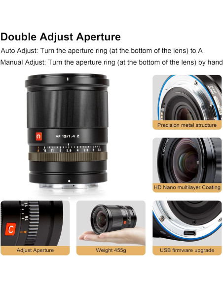 Lente Prime Ultra Gran Angular Viltrox 13mm f/1.4 Montura Z Lente Prime Ultra Gran Angular Viltrox 13mm f/1.4 Montura Z