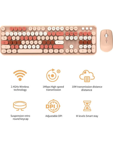 Combo Teclado y Ratón Inalámbrico LETTON Retro 2.4GHz