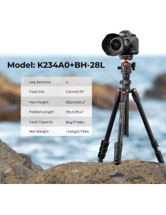 Trípode K&F Concept K234A0+BH-28L 163cm Liviano con Cabezal 2