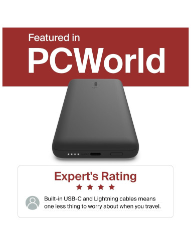 Cargador Portátil Belkin 10,000mAh USB-C y Lightning - Negro