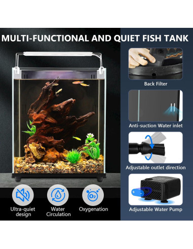 Acuario Fishkeeper 15.14L con Filtro y Luz LED Ajustable