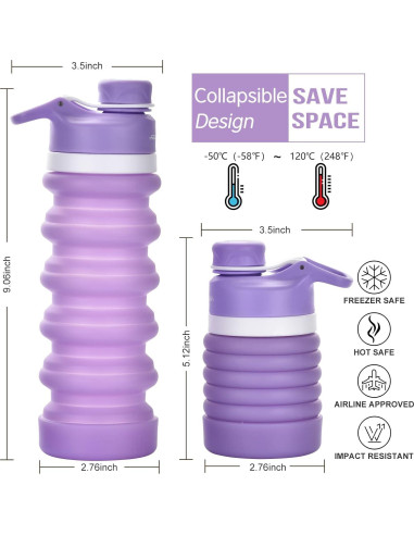 Botella de Agua Plegable Muslish 550ml Silicona A Prueba de Fugas
