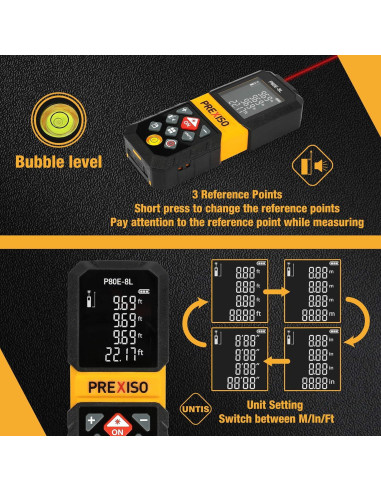 Medidor Láser Prexiso 80m Recargable con Pantalla LCD