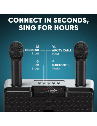 Karaoke MASINGO Presto G2 con 2 Micrófonos Inalámbricos