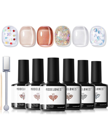 Set de Esmalte de Uñas en Gel Modelones 6 Colores Efecto Ojo de Gato Set de Esmalte de Uñas en Gel Modelones 6 Colores Efecto Ojo de Gato