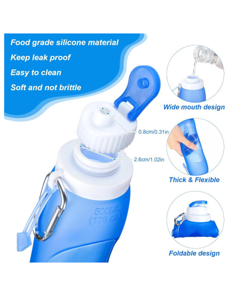Botellas de Agua Colapsables Zopeal 4 Piezas 500 ml Silicona Botellas de Agua Colapsables Zopeal 4 Piezas 500 ml Silicona