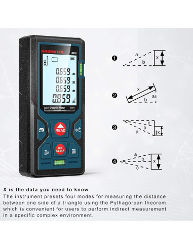 Medidor láser HANMATEK LM50 50m con pantalla LCD y burbuja