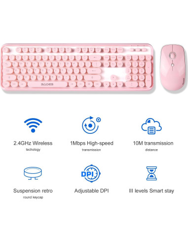 Combo Teclado y Ratón Inalámbrico Rosa Letton V2020
