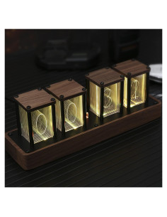 Reloj Digital Tubo Nixie ClocTeck en Nogal, RGB, Alarma