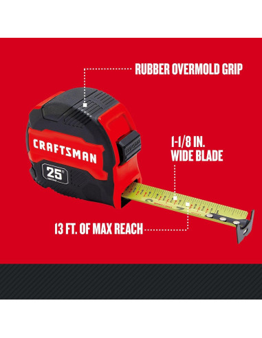 Cinta Métrica CRAFTSMAN 7.6m Retráctil con Fracciones